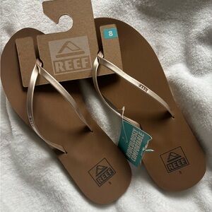 Reef Brown Flip Flops with Rose Gold Metallic Straps